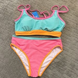 Cupshe Mint Green, Pink & Orange Colorblock Bikini